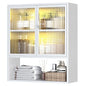 Metal Bathroom Wall Cabinet with Glass Doors | Medicine Cabinet, Wall Mounted Cabinet Over The Toilet, White Small Cupboard, 2 LED Light - style: Half Glass Door White