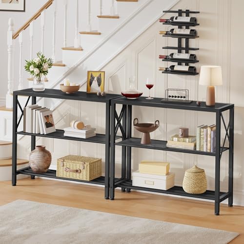 Hoctieon Set of 2 Industrial Console Table, 3 Tier Entryway Table, Metal Frame, Sofa Table with Shelf, Hallway Table, Entrance Table for Entryway, Living Room, Foyer, Hallway, Black - color: Black, size: 2 Pack