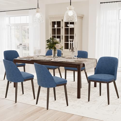 COLAMY Upholstered Dining Chairs Set of 6, Modern Kitchen Chairs with Back, Leather Side Dining Room Chairs with Wood Legs for Kitchen Dining Room Restaurant, Blue - color: Blue, size: Set of 6
