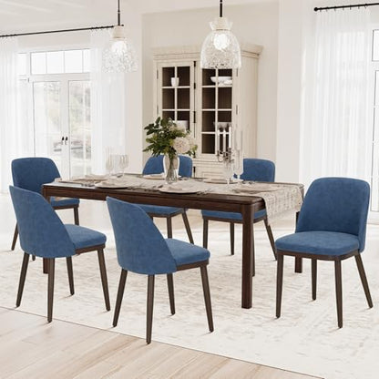 COLAMY Upholstered Dining Chairs Set of 6, Modern Kitchen Chairs with Back, Leather Side Dining Room Chairs with Wood Legs for Kitchen Dining Room Restaurant, Blue - color: Blue, size: Set of 6