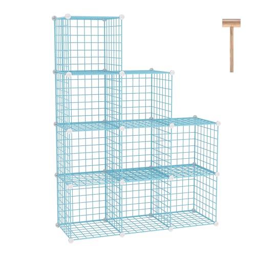 C&AHOME Wire Cube Storage, 9 - Cube Organizer Metal C Grids, Shelves, Blue | Modular Shelves Units, Closet Organizer, Storage Bins Shelving, Ideal for Home, Office, Living Room - color: Blue, size: 9 Cube