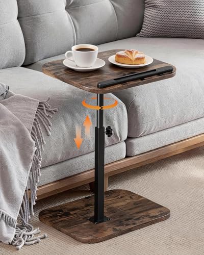 OtterOasis TV Tray Table with Adjustable Height & 360° Swivel Top, C Shaped End Table with Rounded Corners, Side Table for Eating, Living Room, Small Spaces, Brown - color: Brown