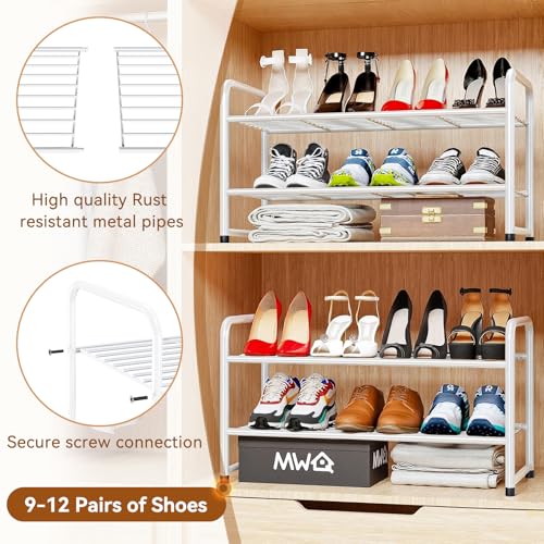 Simple Shoe Rack, 2 Tier Heavy Duty Metal Shoe Shelf 27 Inch Wide, White - color: White, size: 2 Tier