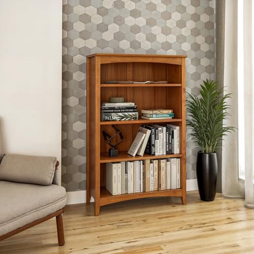 Shaker Style 4 Shelf Bookcase / Solid Wood / 48" High / Adjustable Shelving / Closed Back / Display Bookshelf for Living Room, Bedroom, Home and Office, Cherry - color: Brown, size: 48"
