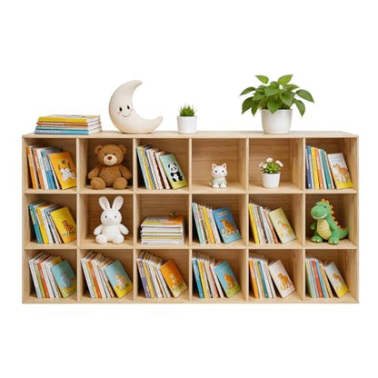 18 Cube Storage Organizer, Solid Wood Bookshelf, Vertical or Horizontal Bookcase, Open Cube Book Shelf, 70.9 in Cubes Organizer for Bedroom, Living Room, Office (70.9 X 11.8 X 35.4 in) - size: 70.9 X 11.8 X 35.4 in
