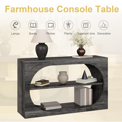 Console Table, 55-Inch Entryway Tables 3-Tier Wood Narrow Sofa Tables for Living Room Foyer Table for Entryway, Hallway, Entrance - color: Grey