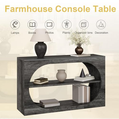 Console Table, 55-Inch Entryway Tables 3-Tier Wood Narrow Sofa Tables for Living Room Foyer Table for Entryway, Hallway, Entrance - color: Grey