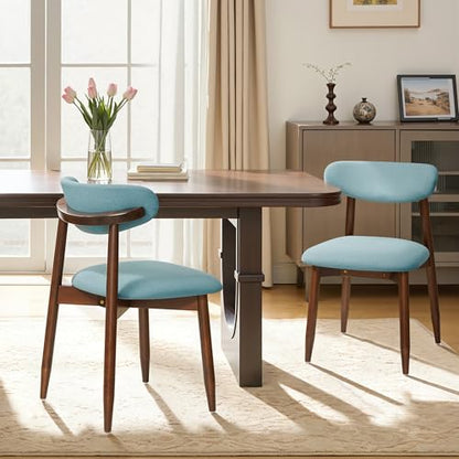 CHUN YI Dining Chairs Set of 2, Upholstered Solid Wood Dining Room Chairs, Mid Century Modern Fabric Kitchen Chairs with Ergonomic Curved Back, Blue (Only Chairs) - color: Blue, size: Set of 2