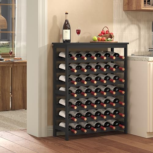42 Bottles Wine Rack Freestanding Floor, Black Table Top, Kitchen Cellar - color: Black