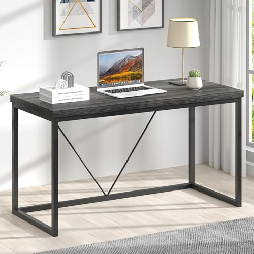 FOLUBAN Home Office Desk, Industrial Vintage Computer Desk, Rustic Wood and Metal Study Writing Table, Simple Work Gaming PC Desks for Bedroom Living Room, Dark Gray 53 Inch - color: Dark Gray, size: 53 inch