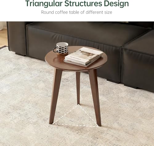 100% Solid Oak Round Side Table, Small Table w/Stable Frame, Round End Table, Small Side Table for Living Room, Bedroom, Couch(Walnut, 17.71" D x 19.68" H) - color: Walnut, size: Small