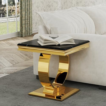 Asday Gold End Table, Modern Black Living Room Side Table with Gold Metal U-Base, Square End Table for Sofa Couch, Living Room, Bedroom, Office - color: Black, size: Set of 1
