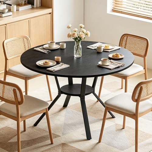 Wildhome Round Dining Table for 2-4, 43 Inch Dining Room Kitchen Table with 1-Tier Storage Shelf, Modern Farmhouse Dinner Furniture with Adjustable feet,Oval Circle(43in-Black) - color: 43in-air-black