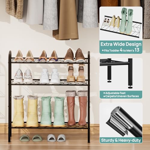 viewcare Shoe Rack for Closet, 4-Tier Small Shoe Rack for Entryway & Garage, Black Shoe Organizer Holds 10-14 Pairs, Sturdy Metal Construction - size: 4-Tier(M)