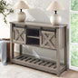Grey Farmhouse Entryway Table, Rustic Hallway Table with Storage Shelf, Sofa Table with Sliding Barn Doors for Hallway, Entryway, Living Room, Foyer - color: Grey