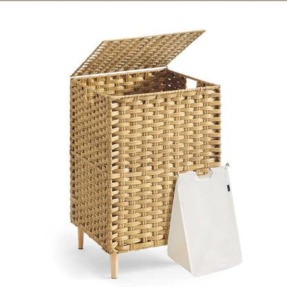 SONGMICS Laundry Hamper with Lid, 25 Gal (95L) PE Rattan Laundry Basket with Removable Washable Liners, for Bedroom & Living Room, Goose Yellow ULCB221YE01 - color: Goose Yellow, size: 95 L (1 Basket）