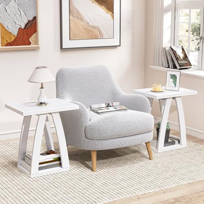 FROMJBEST End Tables Living Room, Side Table, White End Table Set of 2 | Couch Side Table with Shelf, Modern End Table for Living Room, Bedroom, Nightstands Set of 2 - color: White, size: 2