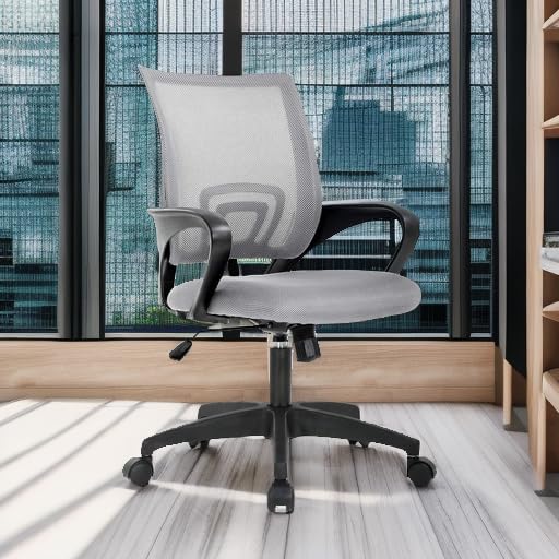 BestOffice Ergonomic Office Chair | Mid-Back Swivel Desk Chair | Grey | with Lumbar Support, Adjustable Height & Breathable Backrest | Sponge Seat & Rolling Wheels | for Home, Office | Pack of 1 - color: Grey, style: pack of 1