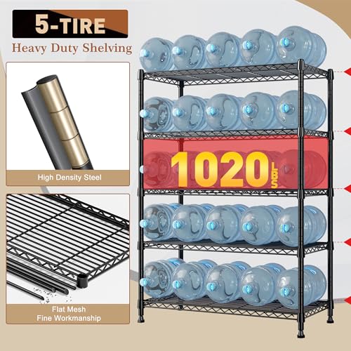 REIBII 5-Tier Wire Shelving Storage Shelves Metal Shelves,1020 LBS Adjustable Heavy Duty Metal Shelving Units and Storage for Garage Pantry Kitchen Bathroom 29" W X 14" D X 63" H - size: 5 Tier-14"D x 29"W x 63"H