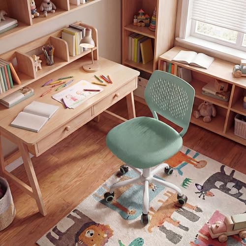 Costzon Kids Desk Chair, Armless Height Adjustable Kids Computer Chair w/Elastic Sponge Filling, Ergonomic Backrest & Stable 5-Point Wheels, Children Rolling Swivel Chair for Studyroom (Sage) - color: Sage