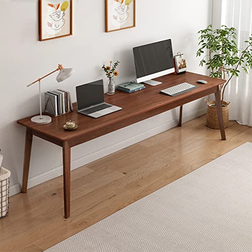 NELYE Mid-Century Long Desk Table, 63" W x 20" D, Walnut | Simple Modern Wood Table, Extra Long 2-Person Computer Workstation for Home Office Work, Holds 200 Lbs - size: 63"W20"D