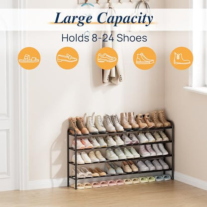 ENJOYBASICS 4 Tier Expandable Shoe Rack for Closet, Free Standing Metal Shoe Shelf Storage Organizer Holder 24 Pairs, Adjustable Width Shoe Rack for Entryway Small Space, Black - size: 4 Tier (8-24 Pairs)