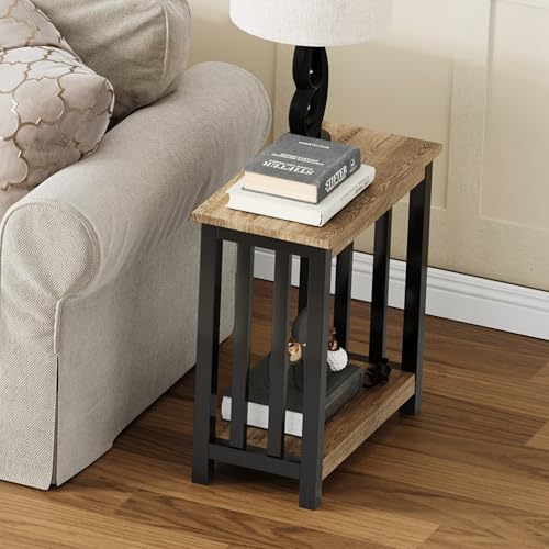 ChooChoo Mission End Table, Narrow Side Table for Small Spaces, Night Stand with Storage Shelf for Living Room and Bedroom, Rustic Oak & Black - color: Rustic Oak & Black
