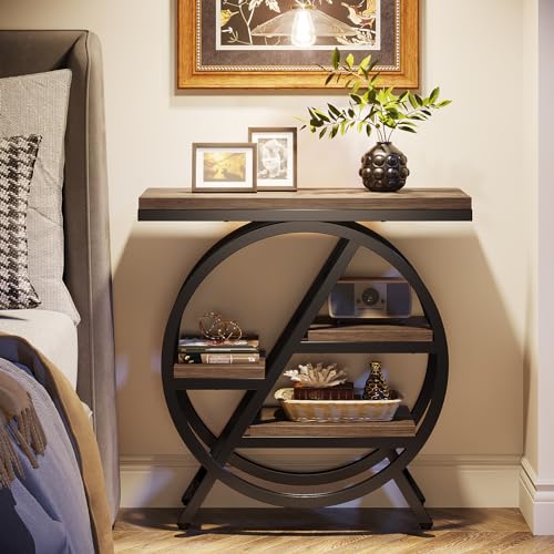 Tribesigns End Table for Living Room, 3-Tier Narrow Side Table with Storage, Wood Sofa Side Table with Geometric Metal Frame, Industrial Nightstand and Bedside Table for Bedroom, Grey - color: Grey