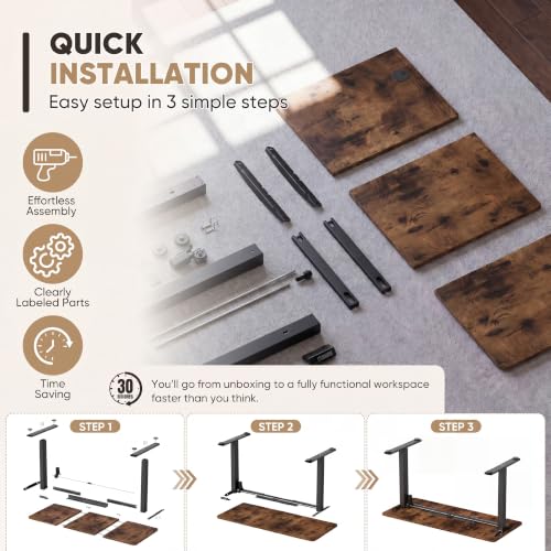 Furmax 48 Inches Electric Height Adjustable Standing Desk Home Office Desk | Large Sit Stand Up Computer Desk Memory Preset with T-Shaped Metal Bracket, Brown - color: Brown, size: 48 Inch