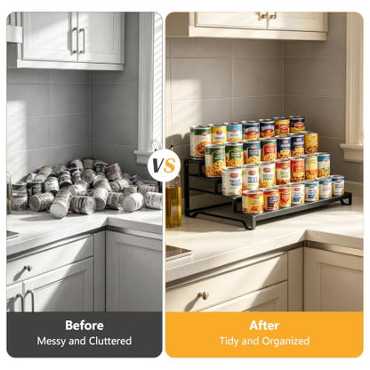 Attelite 4 Tier Expandable Can Rack Organizer for Pantry, Adjustable 13"-21" Metal Soda Can Organizer, Pantry Organization Canned Food Storage Holder for Kitchen Cabinet Countertop, Black 2Pack - size: 4tier*2pack