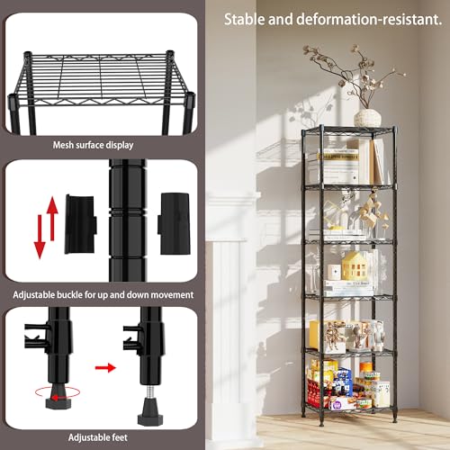 REGILLER 6 Wire Shelving Steel Storage Rack Adjustable Unit Shelves for Laundry Bathroom Kitchen Pantry Closet (16.7L x 11.9W x 64H, Black) - color: Black