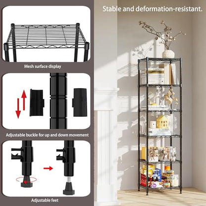 REGILLER 6 Wire Shelving Steel Storage Rack Adjustable Unit Shelves for Laundry Bathroom Kitchen Pantry Closet (16.7L x 11.9W x 64H, Black) - color: Black