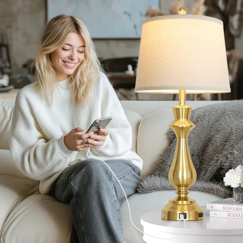 Touch lamp for Night Stands - 29.5" Tall Bedside Lamp with USB C+A, 3 Way Dimmable Bedroom Lamps, Gold Metal Table Lamps for Living Room, Single Gold - color: Gold-1P