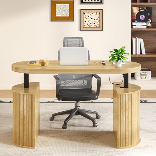 Mid Century Modern Electric Standing Desk with Storage, 55 x 22 Inch Small Sit Stand Up Desk, Wood Adjustable Height Computer Executive Desk for Home Office, Laptop, Oak - color: Wood