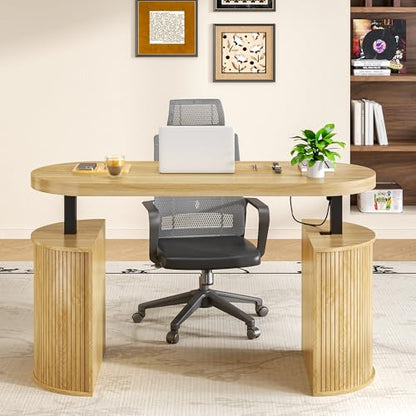 Mid Century Modern Electric Standing Desk with Storage, 55 x 22 Inch Small Sit Stand Up Desk, Wood Adjustable Height Computer Executive Desk for Home Office, Laptop, Oak - color: Wood