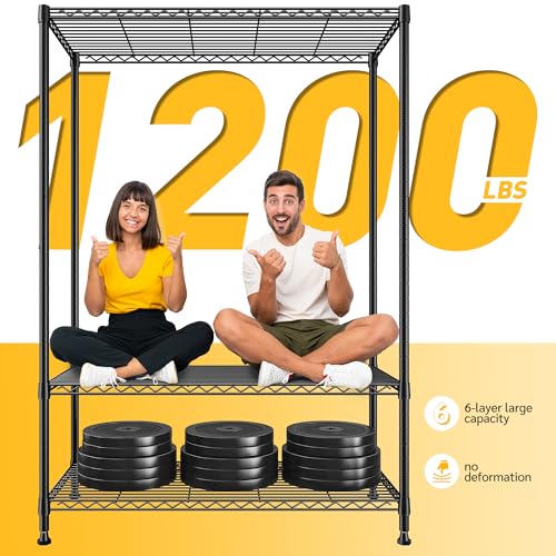 REIBII 75''H Storage Shelves Metal Shelving Unit, 6 Tier Wire Shelving for Pantry Shelves Adjustable 1200LBS Garage Shelving Heavy Duty Storage Rack for Kitchen Garage, 35.4''W*75''H*15.7" D - size: 35.4"W×75"H×15.7"D