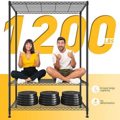 REIBII 75''H Storage Shelves Metal Shelving Unit, 6 Tier Wire Shelving for Pantry Shelves Adjustable 1200LBS Garage Shelving Heavy Duty Storage Rack for Kitchen Garage, 35.4''W*75''H*15.7" D - size: 35.4"W×75"H×15.7"D