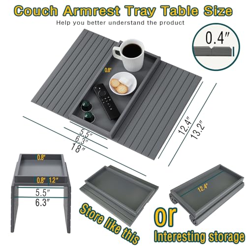 Bamboo Couch Arm Tray Table，Foldable Sofa Armrest Tray Table for Couch，Flexible and Anti-Slip Couch Arm Cup Holder，Portable Sofa Arm Chair Table for Drink,Cups, Eats，Snacks, Phone, Remote (Gray) - color: Gray