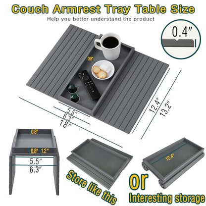 Bamboo Couch Arm Tray Table，Foldable Sofa Armrest Tray Table for Couch，Flexible and Anti-Slip Couch Arm Cup Holder，Portable Sofa Arm Chair Table for Drink,Cups, Eats，Snacks, Phone, Remote (Gray) - color: Gray