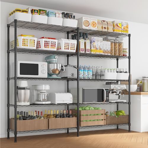 Metal Storage Shelf, Garage Storage Organization Wire Rack, Adjustable 5 Tier Wire Shelf, Modern Style, Space Saving Design for Home Office, Living Room, Bedroom, 58"W x 13.8"D x 71"H, Black - color: Black, size: 5-Tier 57.87"W x 13.78"D x 70.87"H