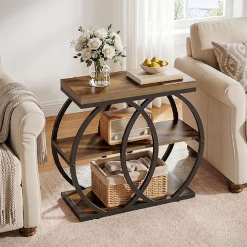 Tribesigns End Table, 3-Tier Narrow Side Table with Metal Frame, Industrial Rectangular Storage Stand for Living Room, Bedroom, Small Spaces, 23.62" L x 11.81" W x 25.59" H, Brown