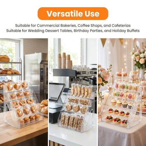 5 Tiered Cookie Display Stand for Bakers, Vendors, Market Booth, Craft Fair, Events Acrylic Pastry Display Case for Cupcakes, Muffins, Donuts Cookie Bakery Rack with Full Angle