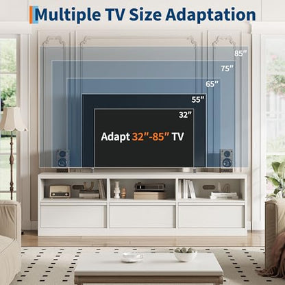 Modern TV Stand with Storage for TVs Up to 85", 70 inch Media Console with Drawer & Open Shelves, Mid Century Entertainment Center for Living Room, White - color: White