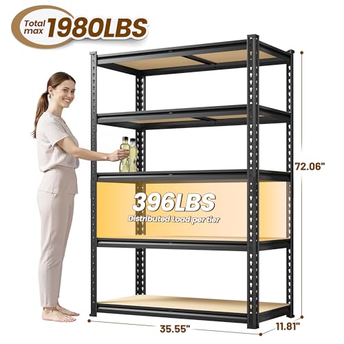 DurayLoly 5-Tier Storage Shelves, 1980LBS Adjustable Pantry Shelves, Metal Shelving Unit for Storage, Kitchen, Pantry, Closet, Laundry, Garage,72.06" H x 35.55" W x 11.81" D - size: 72.06"H × 35.55"W × 11.81"D