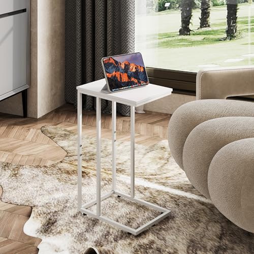 WLIVE Side Table, C Shaped End Table for Couch, Sofa and Bed, Large Desktop C Table for Living Room, Bedroom, Creamy White - color: White