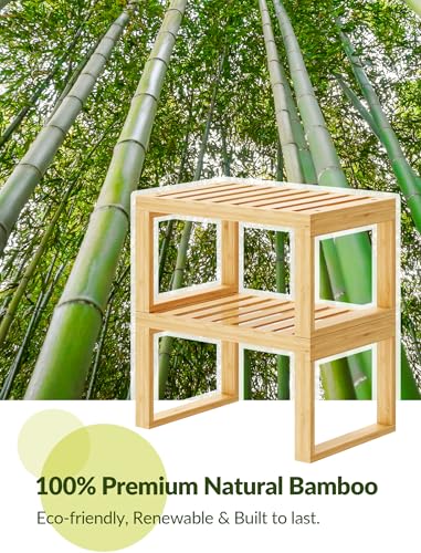 Tomorotec Bamboo Cabinet Shelf, 2 Pcs Kitchen Counter Shelf, Space-Saving Cabinet Organizer for Kitchen, Bathroom and Desk, Multifunctional Storage Rack for Spices, Cans, Toiletries and Stationery