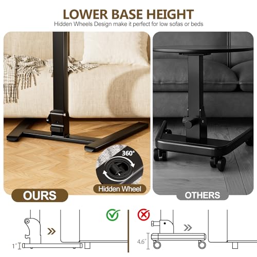 25 Inch Mobile Foldable Standing Desk for Home Office, Brown | 180 Tiltable Desktop, Height Adjustable, No Assembly Computer Workstation, Portable Rolling Laptop Table, Sit-Stand Desk - color: Brown