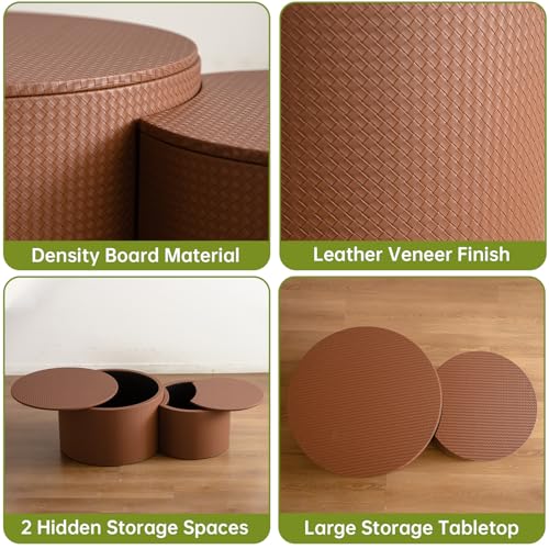 Round Nesting Coffee Table Set of 2 Modern Round Walnut Coffee Table Small Circular End Table Side Table Coffee Tables Circle Nested Coffee Tables for Living Room (Brown A Large) - color: Brown a Large