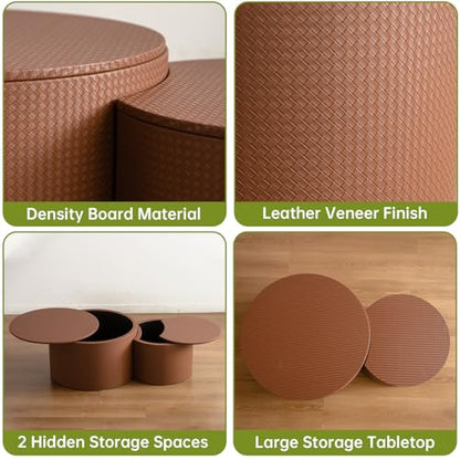 Round Nesting Coffee Table Set of 2 Modern Round Walnut Coffee Table Small Circular End Table Side Table Coffee Tables Circle Nested Coffee Tables for Living Room (Brown A Large) - color: Brown a Large