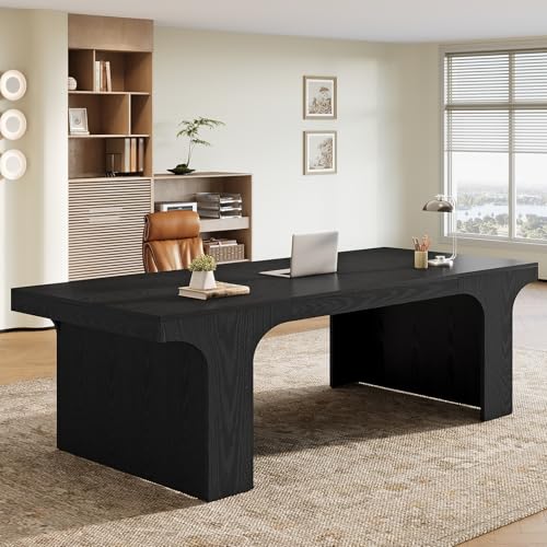 Tribesigns 70.87" Executive Office Desk with Arched Design, Black | Modern Wooden Writing Table, Large Workspace Computer Desk Simple Business Furniture for Home Office, Sturdy Room - color: Black